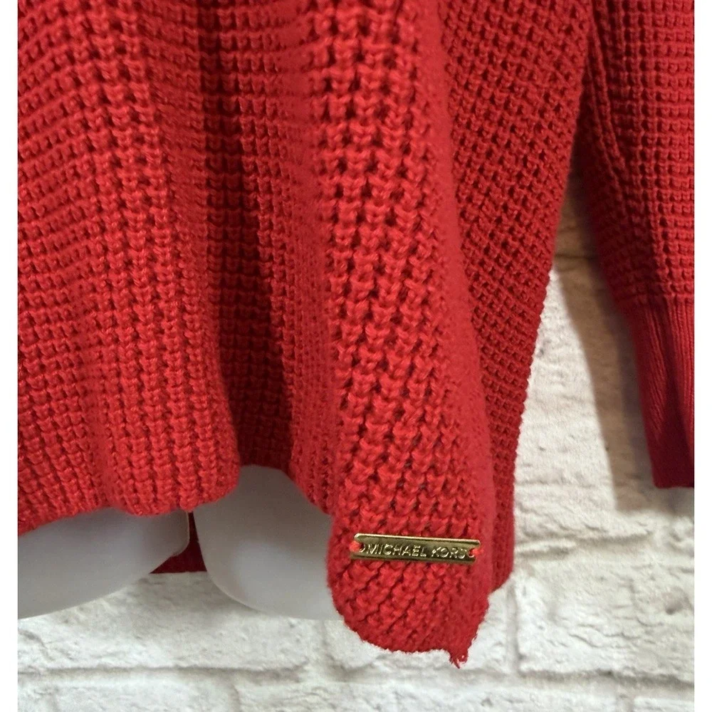 Michael Kors Pullover Sweater M Red Pullover Cowl Neck Waffle Knit Oversized